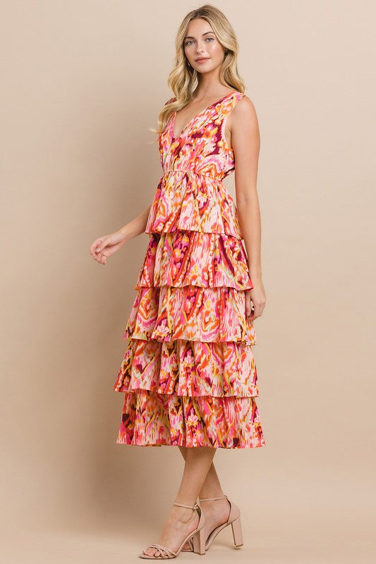 Pink Printed Ruffle Dress