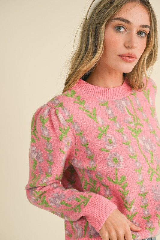 Pink Floral Knit Shoulder