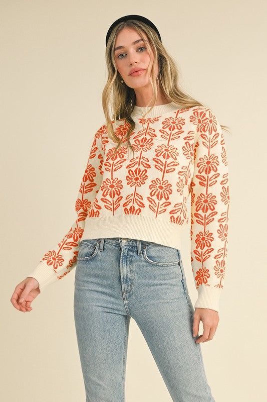 Tangerine Floral Sweater