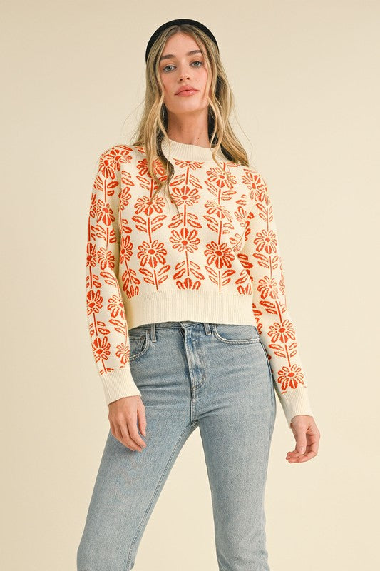 Tangerine Floral Sweater