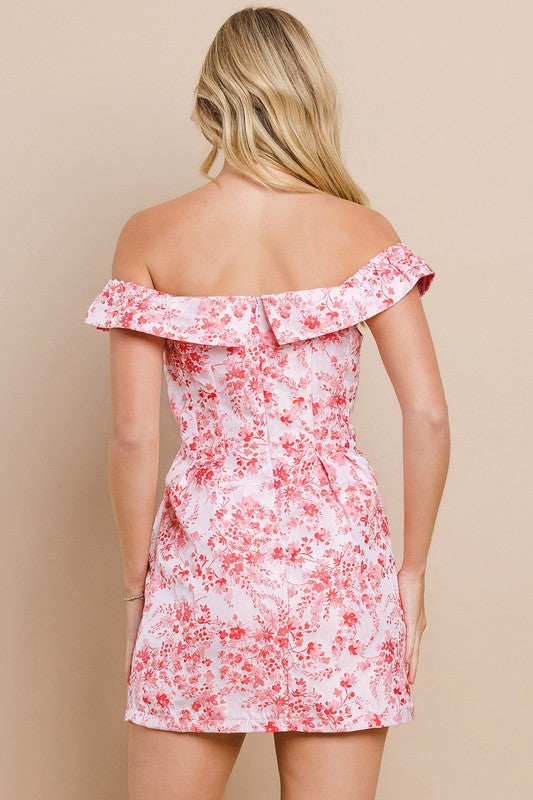 Pink Off Shoulder Floral Dress