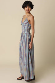 Blue Striped Beaded Maxi Dress