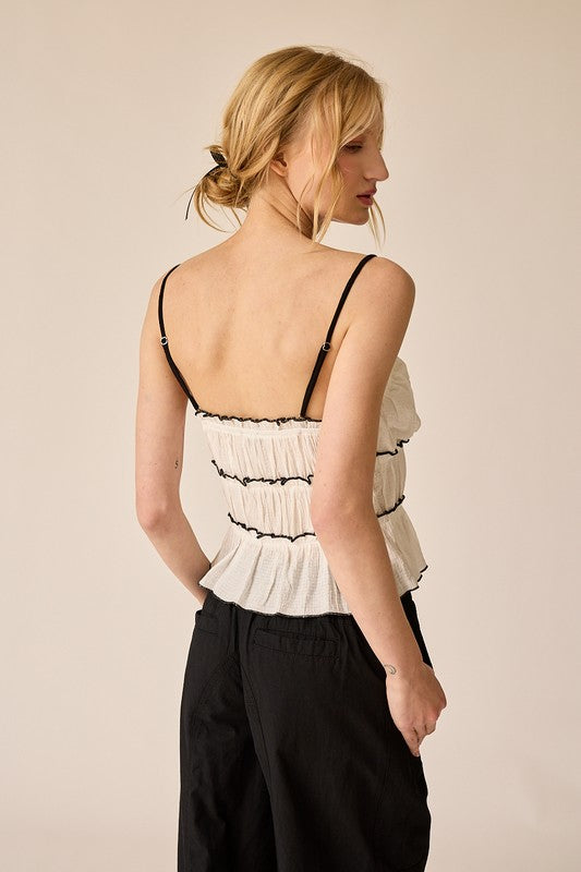 White Contrast Ruffle Top