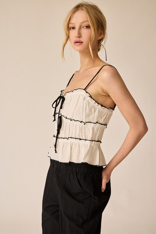 White Contrast Ruffle Top