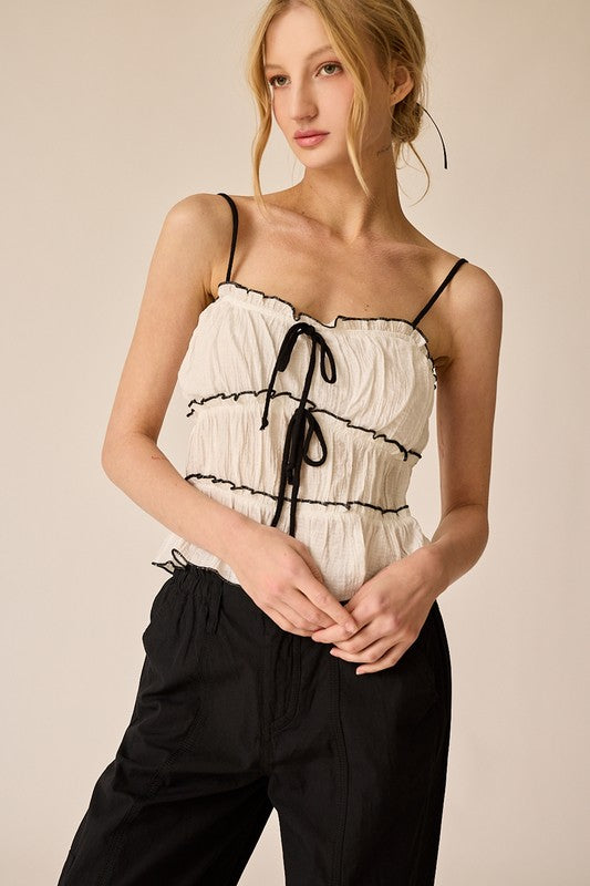 White Contrast Ruffle Top