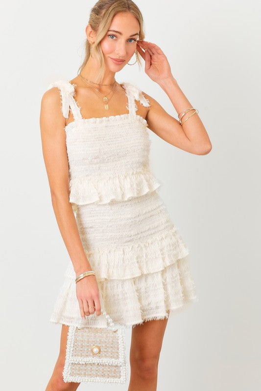 White Tiered Ruffle Mini Dress