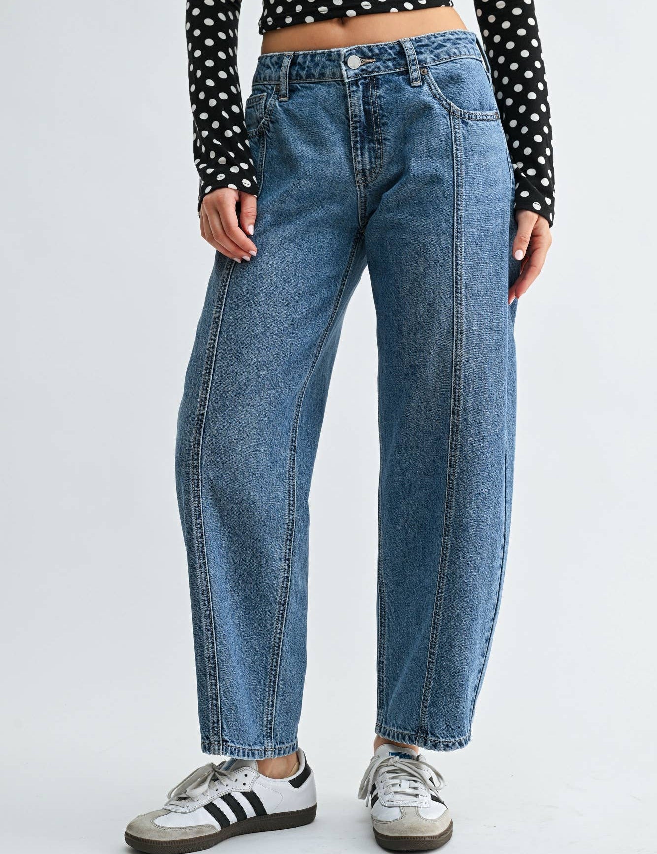 Seamed Mid Rise Barrel Jean — mid rise and barrel jean