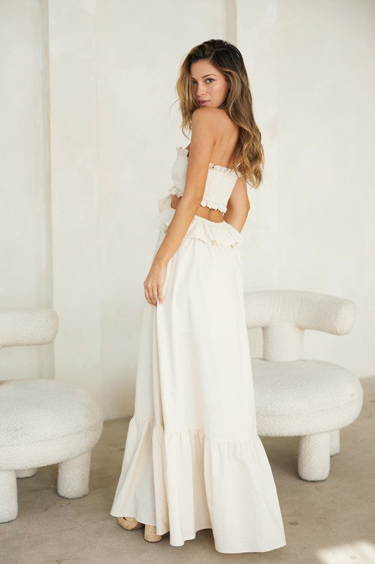 Cream Cut-Out Maxi Halter Dress