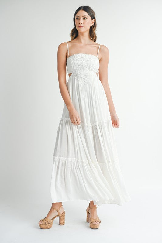 White Crochet Detailing Maxi Dress
