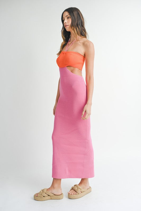 Pink & Orange Cutout Dress - RTS
