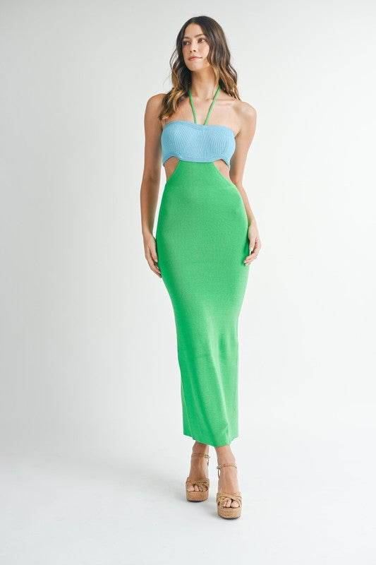 Green & Blue Cutout Dress - RTS