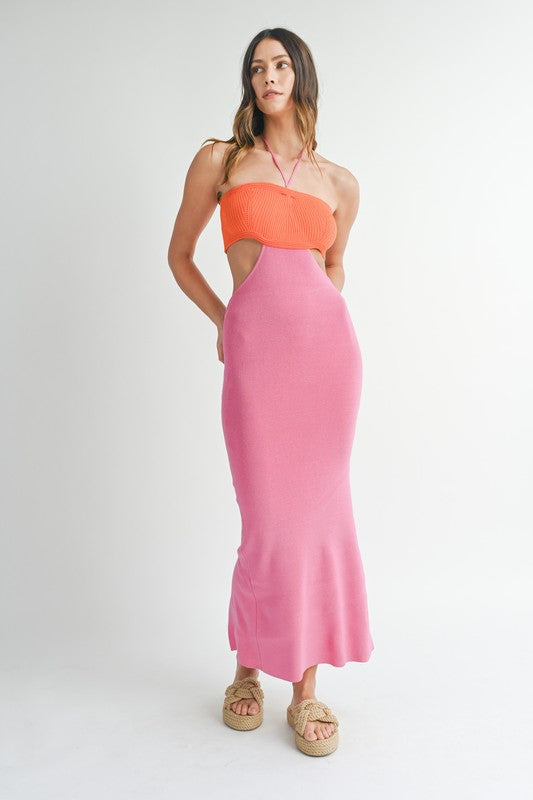 Pink & Orange Cutout Dress - RTS
