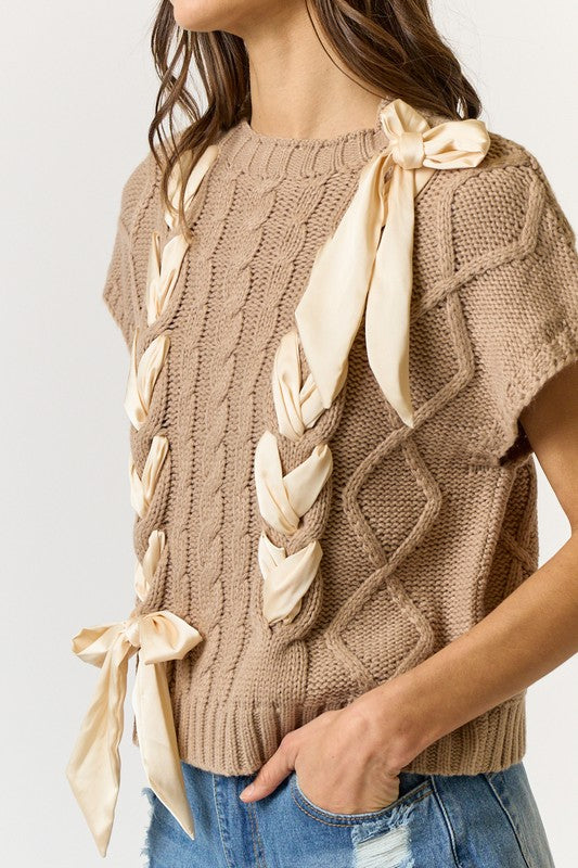 Taupe Cable Knit Vest