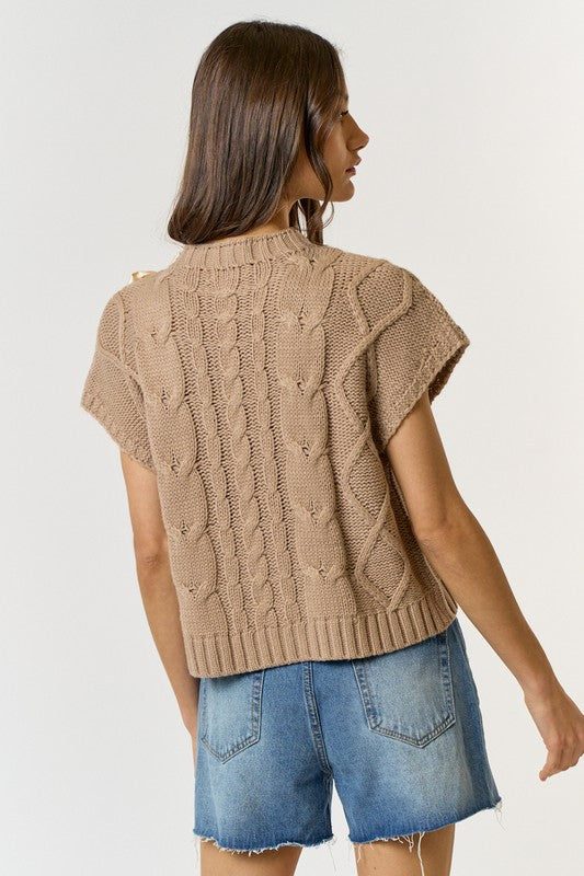 Taupe Cable Knit Vest