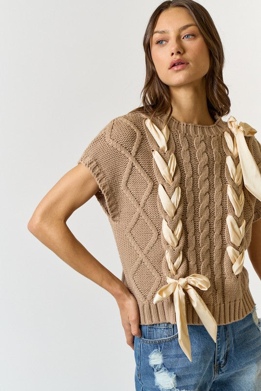 Taupe Cable Knit Vest