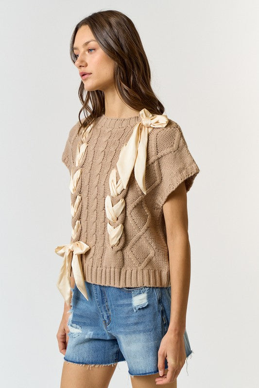 Taupe Cable Knit Vest