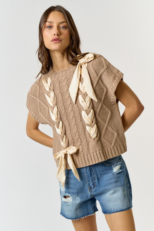 Taupe Cable Knit Vest