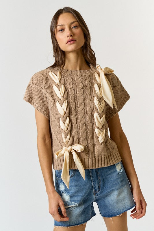 Taupe Cable Knit Vest