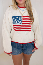Cream American Flag Front Sweater Top