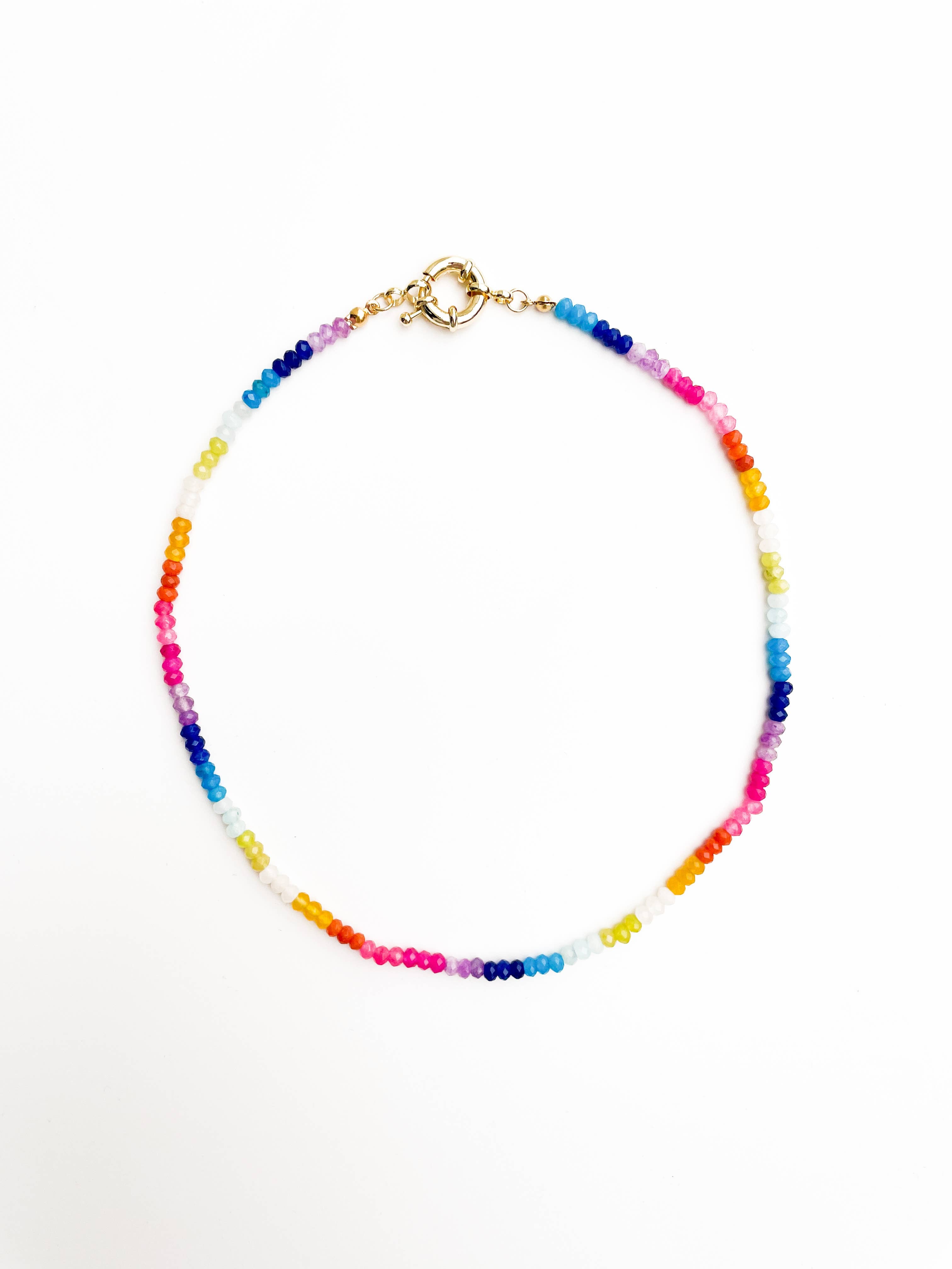 Color Block Rainbow - Rainbow Gemstone Bead Necklace