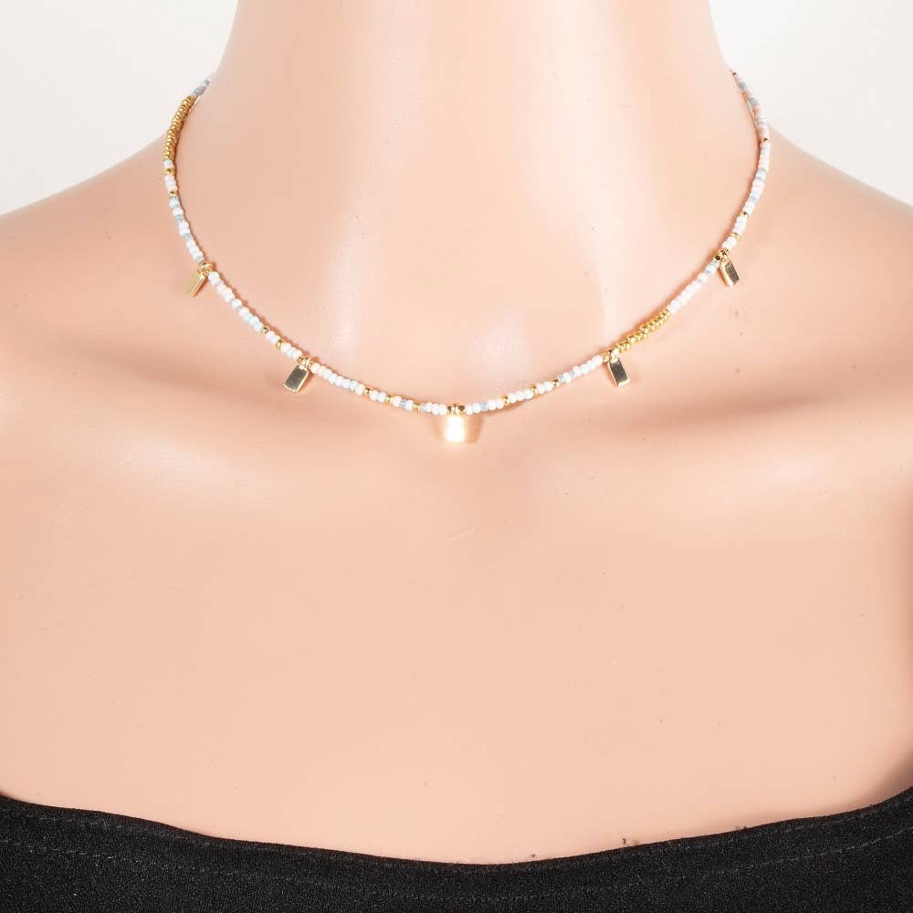 Rectangle Station Charms Seed Beaded Necklace