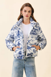Abstract Print Puffer Jacket