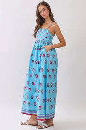 Blue & Red Floral Maxi Dress