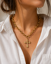 Bold Oval Chain Cross Necklace