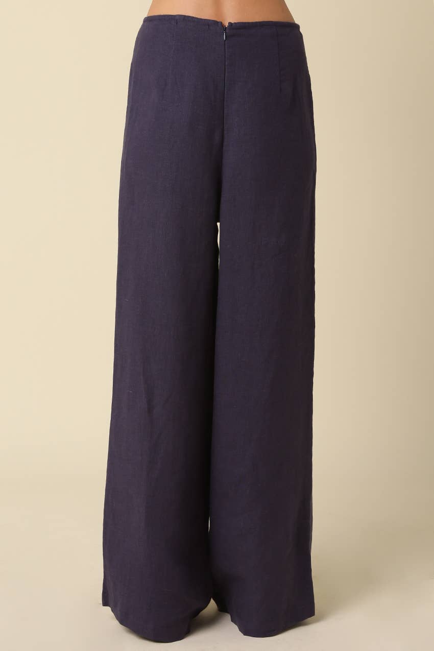 Navy Wide Leg Linen Pants