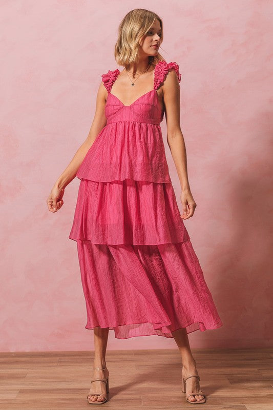 Pink & Red Stripe Frill Dress