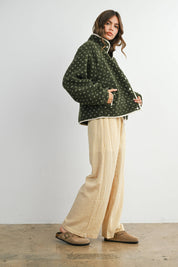 Olive Fleece Puffer Jacket