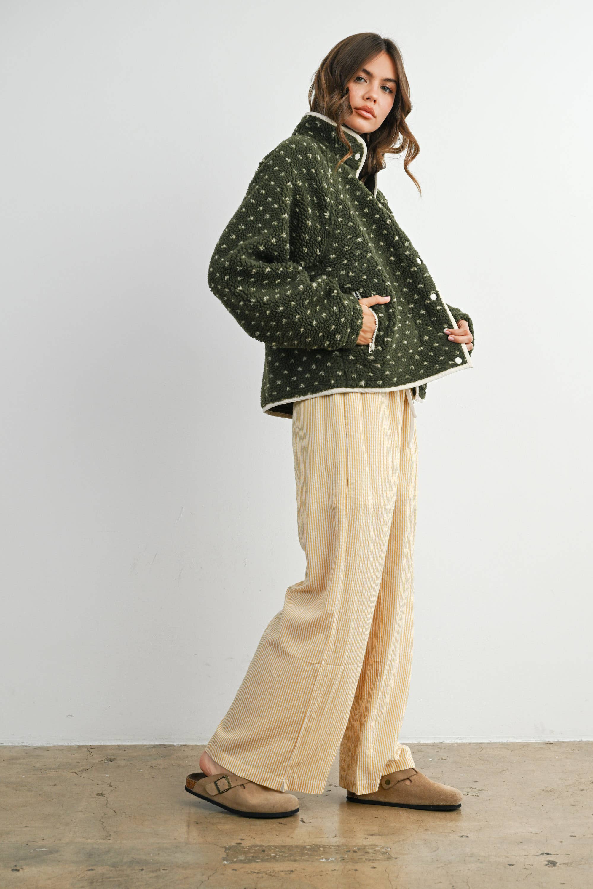 Olive Fleece Puffer Jacket