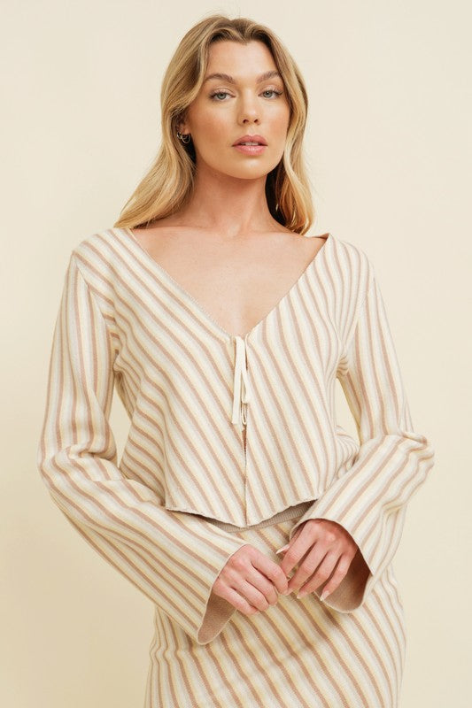 Striped Cropped V-Neck Cardigan