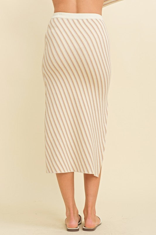 Stripe Side Slit Midi Skirt