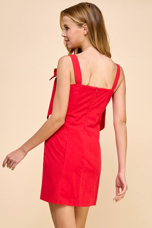 Red Off-Shoulder Bow Detail Dress