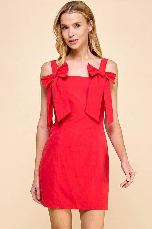 Red Off-Shoulder Bow Detail Dress