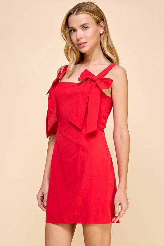 Red Off-Shoulder Bow Detail Dress