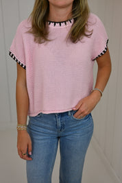Light Pink Sweater with Contrast Stitch