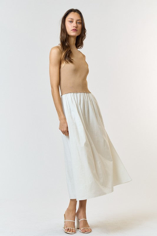 White & Taupe Maxi Dress