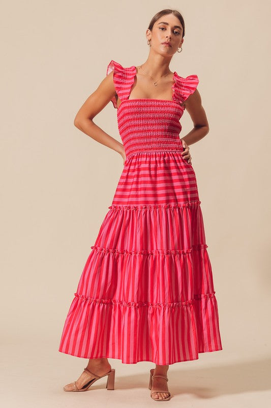 Pink & Red Stripe Maxi Dress