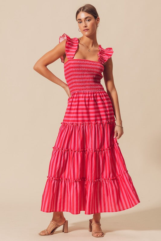 Pink & Red Stripe Maxi Dress