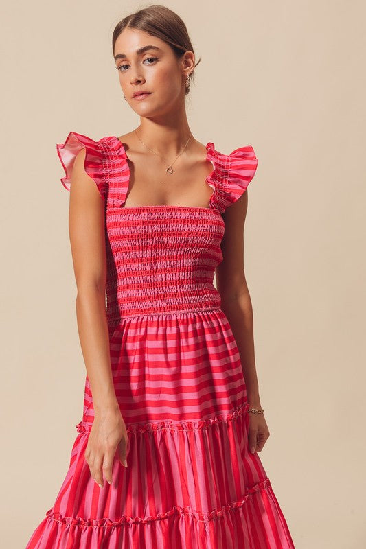 Pink & Red Stripe Maxi Dress