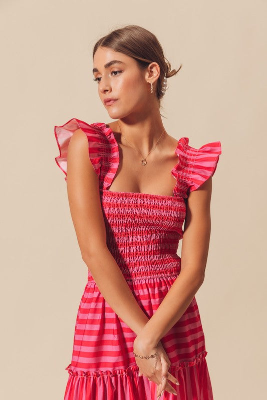 Pink & Red Stripe Maxi Dress