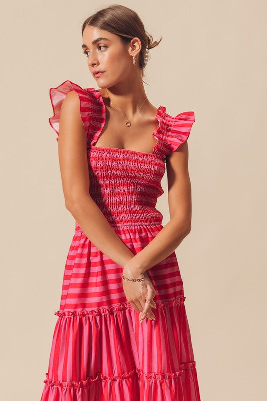 Pink & Red Stripe Maxi Dress