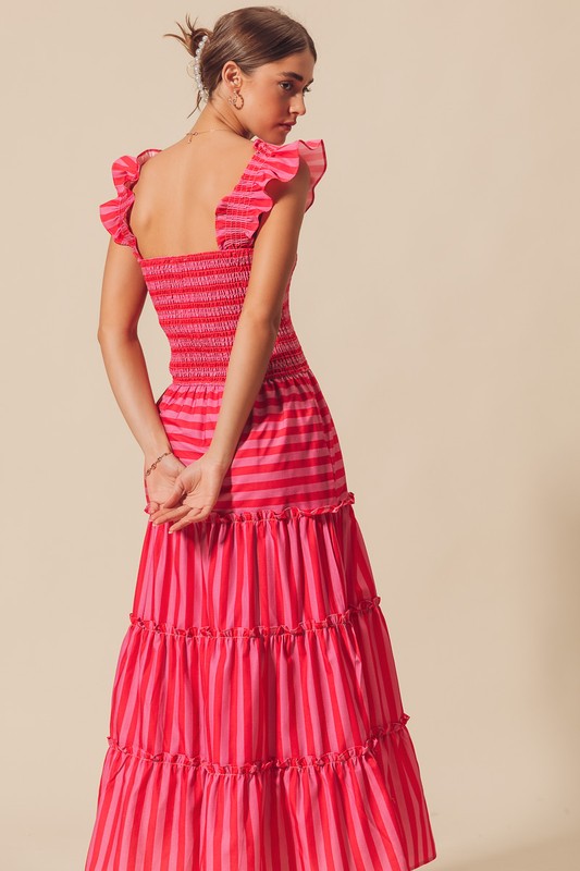 Pink & Red Stripe Maxi Dress