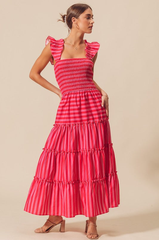 Pink & Red Stripe Maxi Dress