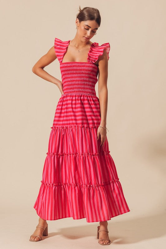 Pink & Red Stripe Maxi Dress