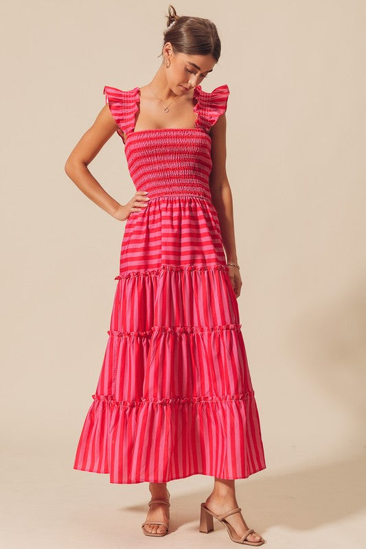 Pink & Red Stripe Maxi Dress