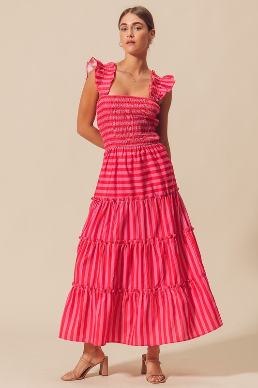 Pink & Red Stripe Maxi Dress