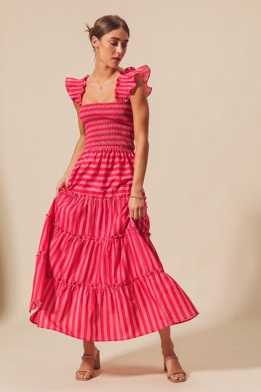 Pink & Red Stripe Maxi Dress